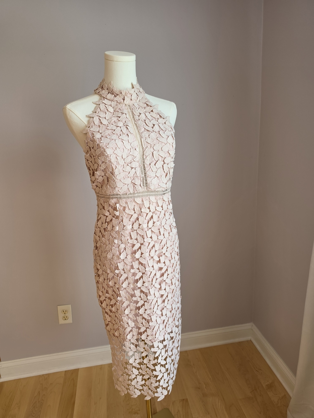 Bardot Blush Pink Lace Halter Midi Dress